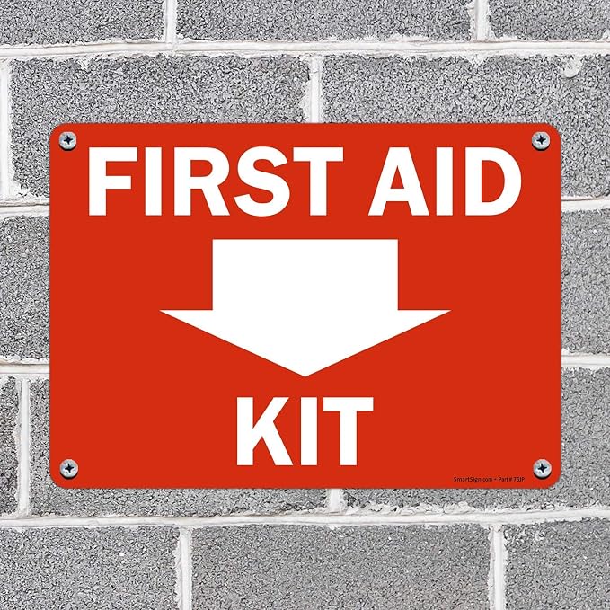 SmartSign - S-1775-PL-14 "First Aid Kit" Sign with Down Arrow | 10" x 14" Plastic
