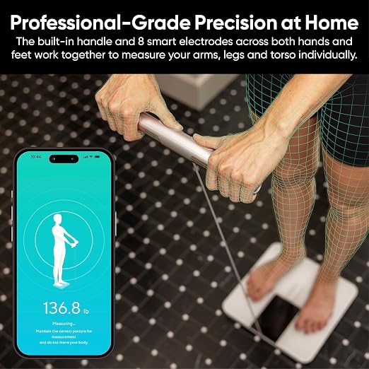 Wyze Smart Scale BodyScan with Handle, 8-Electrode Body Composition Scale for Body Weight, BMI, Body Fat, Muscle Mass, Segmental Analysis, 400 lbs, White