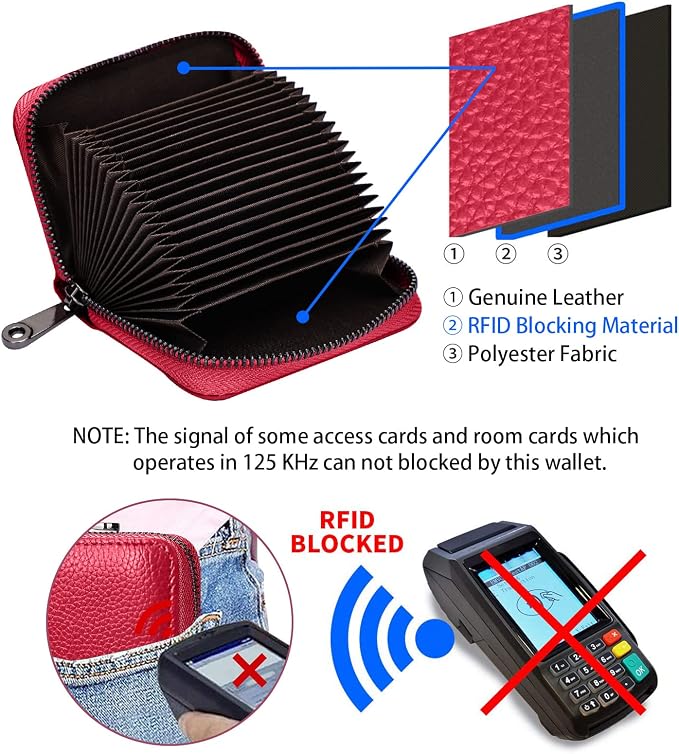 Linno RFID 20 Slots Credit Card Holder Genuine Leather Small Wallet for Women or Men with Zipper