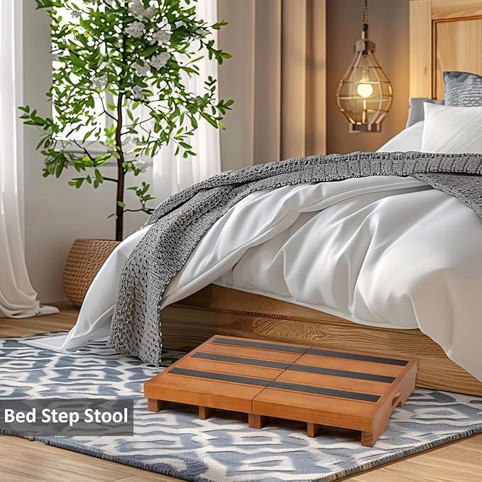 Wooden Step Stool, 3.5" One Step Non-Slip Outdoor Platform, Heavy Duty Mobility Half Steps for Seniors Adults With Bad Knee, No Assembly Required