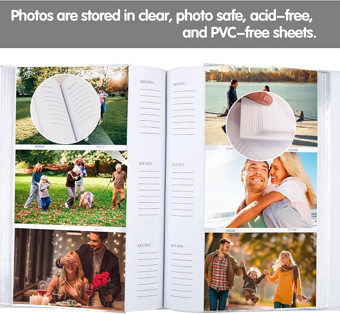 4x6 Photo Album Holds 360 Photos with Writing Space, Leather Cover Picture Book with Front Window for Family Wedding Baby Travel & Graduation Memories, White