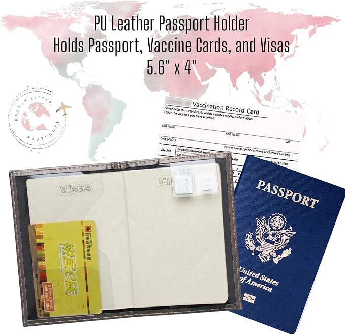 Chrome Passport Cover Vaccine Card Holder Combo, Passport Holder with Vaccine Card Slot (Pink)