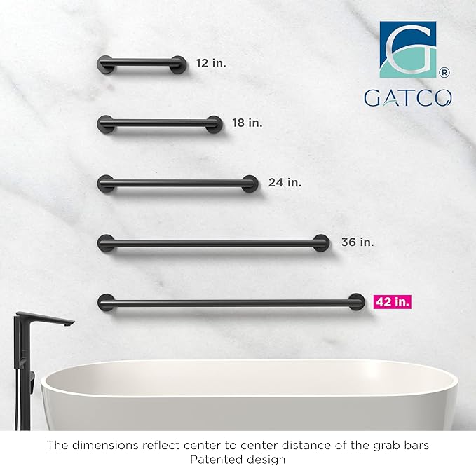 Gatco 968MX Glam 42" L Grab Bar, Matte Black/ADA Compliant Stainless Steel Safety Grab Bar for Bathroom