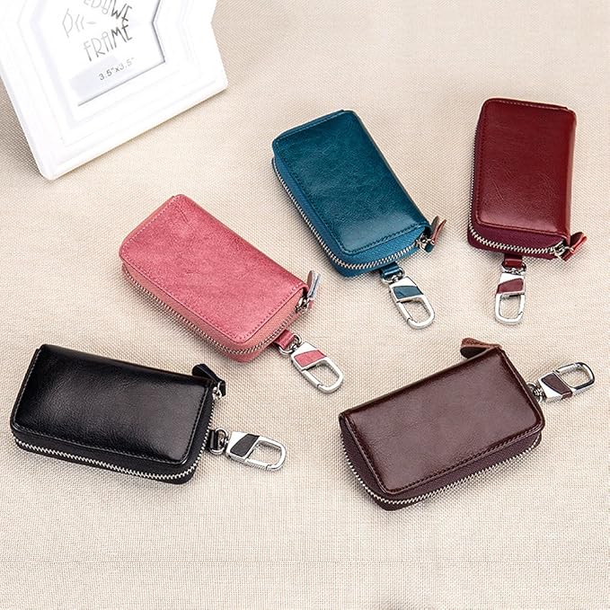Large Leather Key Case Wallet with 12 Hooks & 1 Keychain/Ring for Men or Women