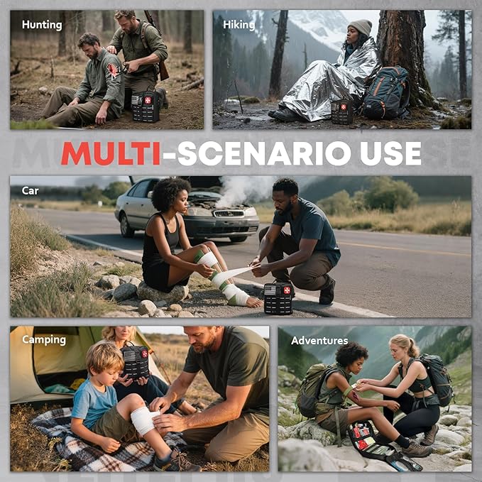 Advanced Trauma First Aid Kit - Emergency Camping Gear with Tourniquet Kit, Compression Bandage, 36" Splint | Portable Survival Gear for Outdoor, Home, Camping- Gift for Husband Dad and Wife-Black