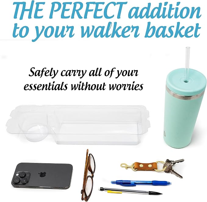 Heavy Duty Clear Plastic Insert/Tray/Cup Holder for Walker Basket
