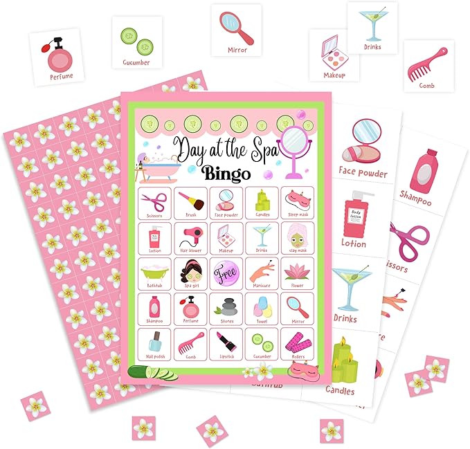 Spa Bingo Game Cards, Day at the Spa Beauty Games for Adults, Makeup Bingo Cards Supplies, Slumber Party Sleepover Decor Favors, Card Gifts for Women Friend Family Birthday, 07