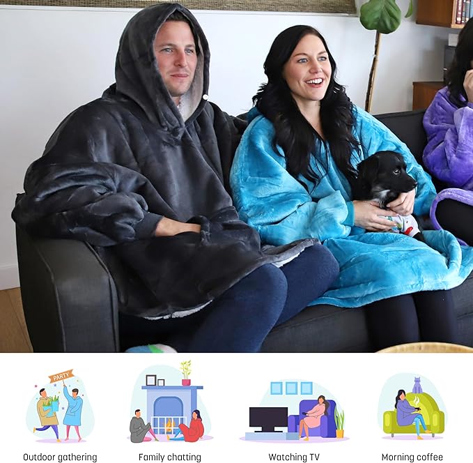 Catalonia Oversized Blanket Hoodie Sweatshirt, Wearable Sherpa Lounging Pullover for Adults Women Men