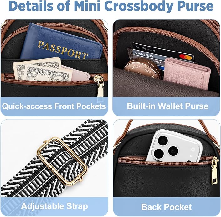 Anti Theft Crossbody Bag for Women RFID Small Purse Travel | Secure Crossbody Phone Purse with Handle, 5 RFID Slots, 7-Pocket Fits 7.9" Tablet, Adjustable Strap, Hands-Free Everyday
