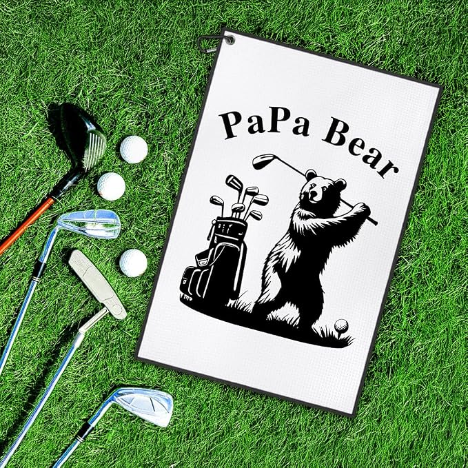 DYJYBMY Papa Bear Funny Printed Golf Towel with Clip, Golf Accessories for Papa, Father's Day Birthday Retirement Gifts for Grandpa Dad Father Uncle Bear Lover, Golfing Gifts for Grandpa Golfer Dad