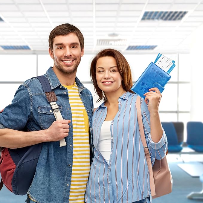 Eoehro Passport Holder for Travel Essentials, Passport Wallet Cover Case for Travel Must Haves Accessories,Passport Book Holders for Women and Men(blue)