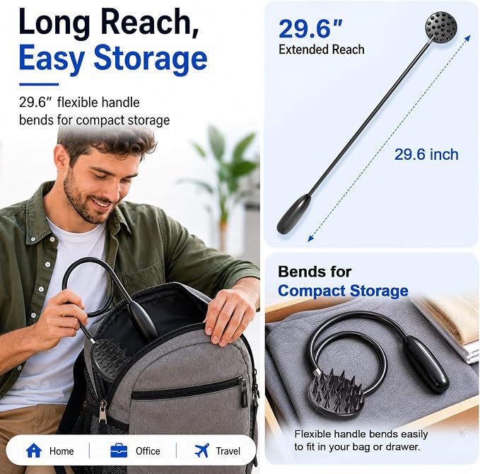 TUKUOS Curved Back Scratcher, 29.6 in Bendable Long Handle, Gifts for Men | Double-Sided Head, Flexible Reach For Hard-To-Reach Spots, U-Shaped Design, Stocking Stuffer For Dad, Husband And Women
