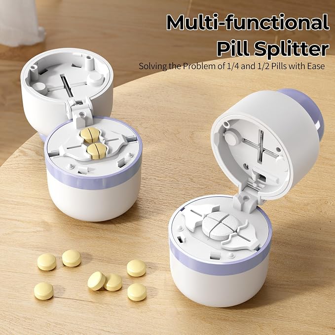 Daviky Pill Cutter 1/4, Adjustable Pill Cutter Splitter for Small and Tiny Pills with Accurate Alignment, Dual Safety Blades, Tablet Cutter for Small or Large Pills, Vitamins, Medication