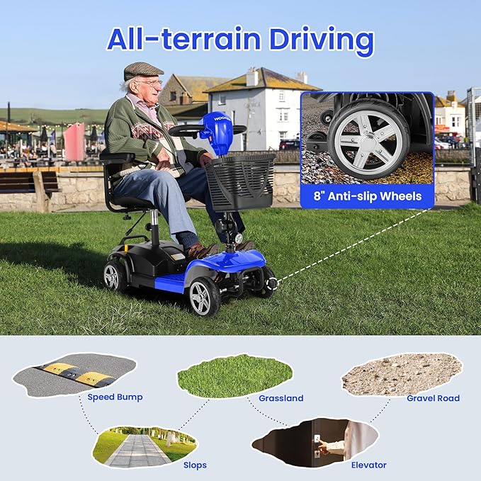 Wooken Mobility Scooters for Seniors, Adults, 4 Wheels Foldable Powered Mobility Scooter 264 lbs All Terrain, Compact Heavy Duty Electric Powered Wheelchair with Seat for Travel, Smart Safety System