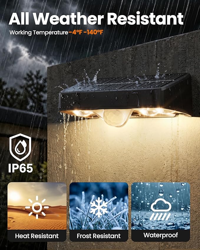 VOLISUN Fence Lights Solar Powered Motion Sensor 8 Pack, 160° Wide Angle 16.4FT Detection, IP65 Waterproof, 3 Modes (High/Low/Steady-On) Dusk to Dawn, 3000K Warm White Solar Fence Lights for Garden