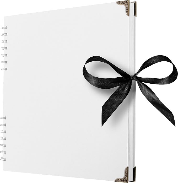 Bstorify Square Scrapbook Photo Albums 80 Pages (28 x 28 cm) White Thick Paper, Hardcover, Metal Corners, Ribbon Closure - Ideal for Your Scrapbooking Albums, Art & Craft Projects 11 X 11 Inch