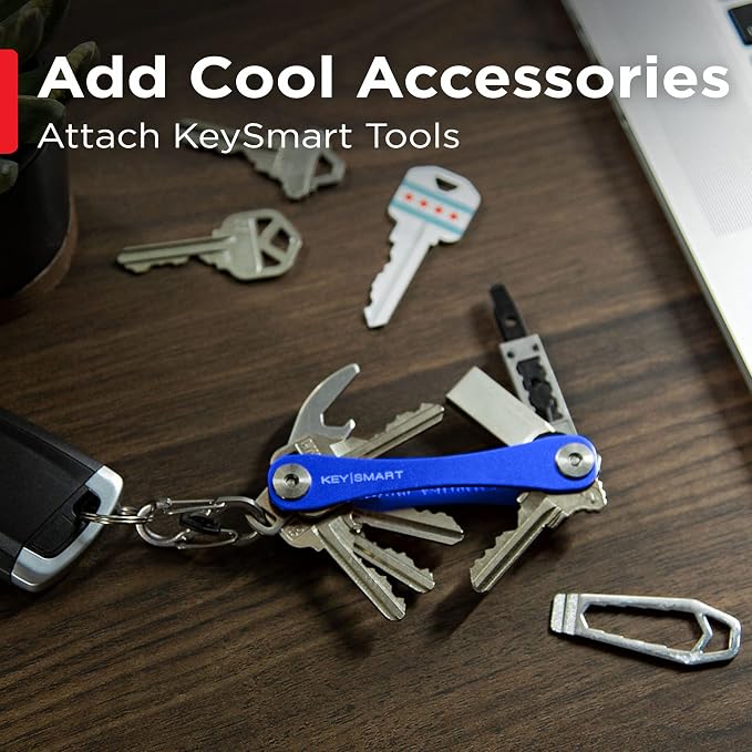 KeySmart Original Key Holder - Compact Key Organizer for Key Chain, Minimalist Clutter-Free EDC Keychains Key Ring, Blue, 8 Keys