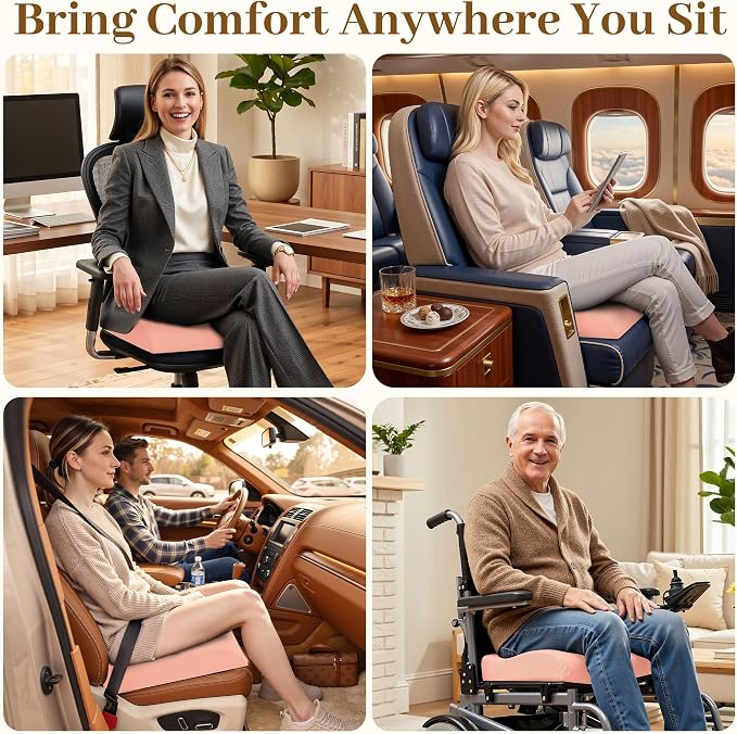 TranquilRelax 2XL Memory Foam Seat Cushion for Office Chair, 3.7-Inch, Pink | Medium-firm Support for Long Sitting, Washable Mesh Cover, Non-slip Base, Perfect for Car Seats & Short Drivers