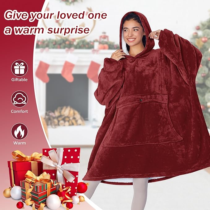 Catalonia Oversized Blanket Hoodie Sweatshirt, Wearable Sherpa Lounging Pullover for Adults Women Men