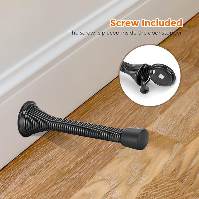 Ravinte Door Stoppers, 24 Pack Black Spring Door Stops with Rubber Bumper, Door Stoppers for Bottom of Door