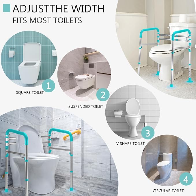 Lianjindun Toilet Safety Rails, 350 lbs, Adjustable Height & Width | Fits Most Toilets, Foldable Design, 350 Lbs Capacity, Aluminum Toilet Frame, Toilet Handles for Seniors, Disabled, Handicap