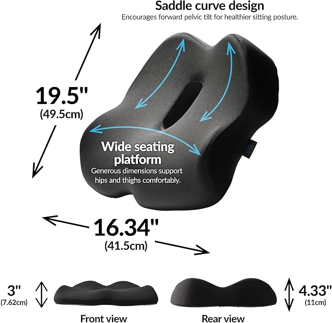 Everlasting Comfort Premium Memory Foam Seat Cushion for Office & Car - Elevate Series Ergonomic Chair Cushion - Doctor Recommended Support Pillow for Tailbone, Sciatica Pain Relief, Desk Accessories
