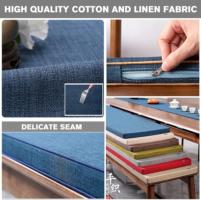 Cushion Custom Size for Bench, Customize Cushion for Indoor Outdoor Patio Furniture Window Seat, Linen Cover with Zipper and 45D High-Resilience Foam Insert (Custom Sizes, Beige)