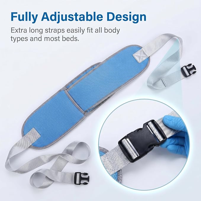 Medical Bed Restraint Strap for Elderly, Anti-Fall Waist Belt for Elderly, Adjustable Wheelchair Seat Safety Belt, Medical Bed Safety Assist, Mesh Fabric, Light Blue