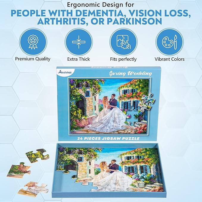 Assistex Large Piece Jigsaw Puzzle for Seniors with Dementia with Conversation Prompts, Large Piece Memory Game for Adults, Elderly, and Dementia Patients – Wedding Puzzle, 24 pcs