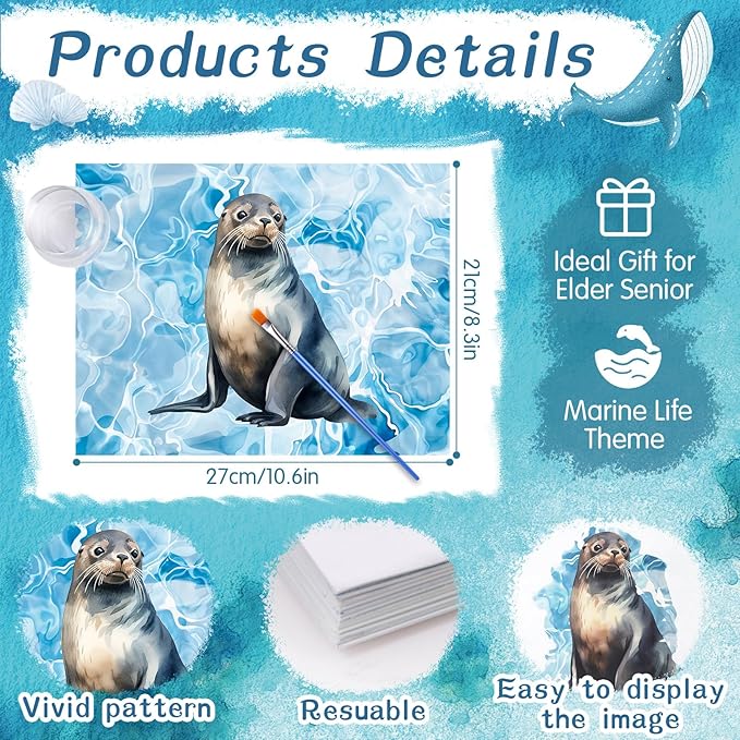 24 Pcs Dementia Products for Elderly Alzheimers Activities for Adults Seniors Reusable Water Painting Supplies with 1 Painting Brush Water Doodle Coloring Drawing Gifts Set(Ocean Life)