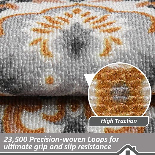 BEQHAUSE Stair Treads for Wooden Steps, 8"X30", 15pcs, Grey/Orange | Non-Slip Machine Washable Carpet Stair Treads, TPE Backing, 100% Polyester, Soft Indoor Stair Runner for Kids Elders and Pets