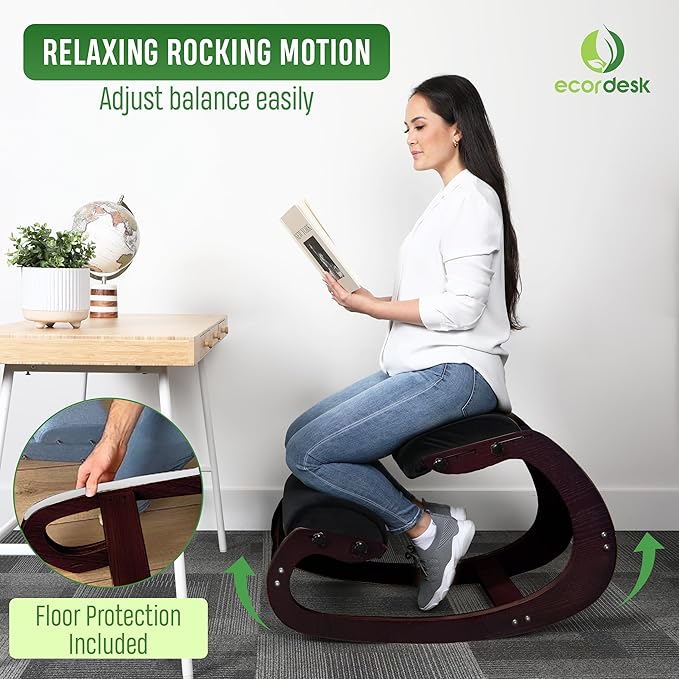 Ergonomic Kneeling Chair - Natural Latex Foam - Posture Chair for Desk with Adjustable Seat & Knee Pad, Rocking Knee Chair for Upright Posture (Walnut)