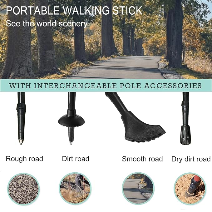 Walking Cane-Foldable, Adjustable,Collapsible Walking Canes for Men&Women,Heavy Duty All Terrain Tip,with Travel Bag-Walking Sticks for Seniors&Adults[Black] Trekking Poles Hiking Walking Stick