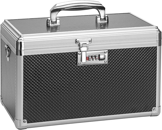 Medicine Lock Box with Combination Lock - 11.2 x 7.6 x 7.6 Inches - First Aid Safe Medication Storage Box, Medications and Personal Items, Safe Boxes for Home and Outdoor - Black