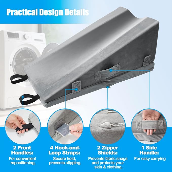 Leg Elevation Pillows for After Surgery – Keeps the Knee Straight, Ergonomic Wedge Pillow with Full-Leg Contour for Post-Op, Injury & Pain Relief, Reduces Swelling, Memory Foam & Washable Cover