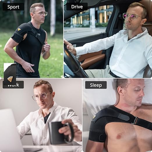 FIGHTECH Rotator Cuff Shoulder Brace for Men and Women - 4 Sizes - Shoulder Support - Pain Relief - Black - Large - Fits Most Men Bicep 12-17"