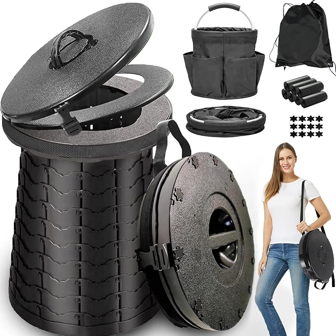XXL Portable Toilet for Camping,880lbs Capacity,19.7" H Adjustable Outdoor Toilet with 7 Garbage Bags,Porta Potty for Adults,Collapsible Luggable Loo for Camping
