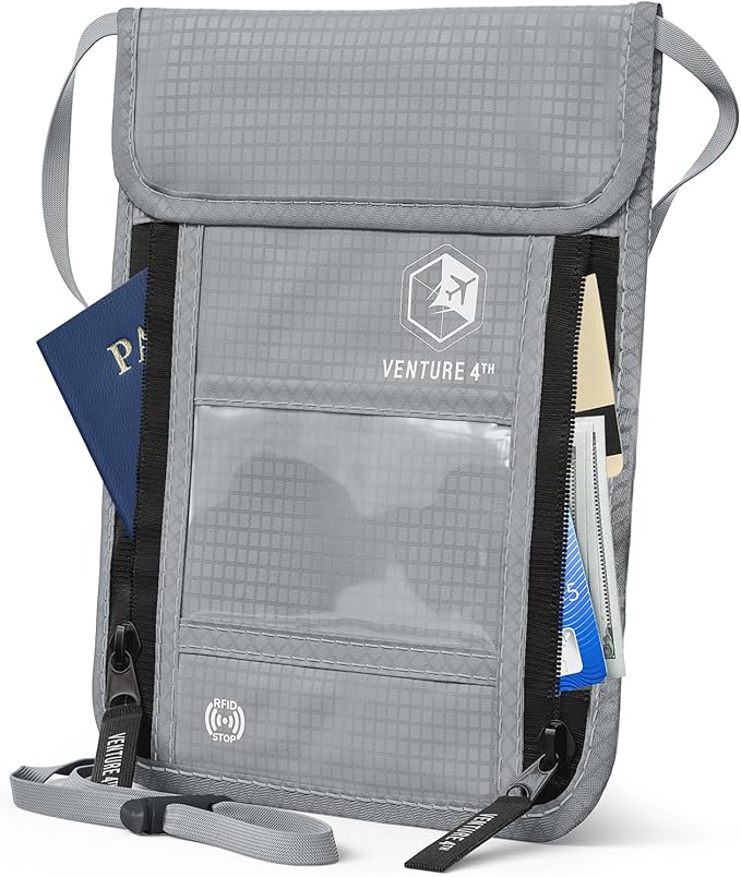 VENTURE 4TH Travel Neck Wallet, RFID Blocking Passport Holder - Silver