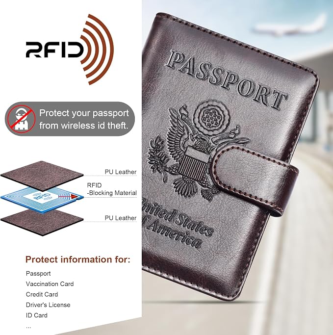 Herain Passport Holder for Travel Essentials, 2 Pcs Passport Cover Wallet Case Travel Gifts Women Men Family, RFID Passports Book Card Holders Travels Cruise Accessories Must Haves