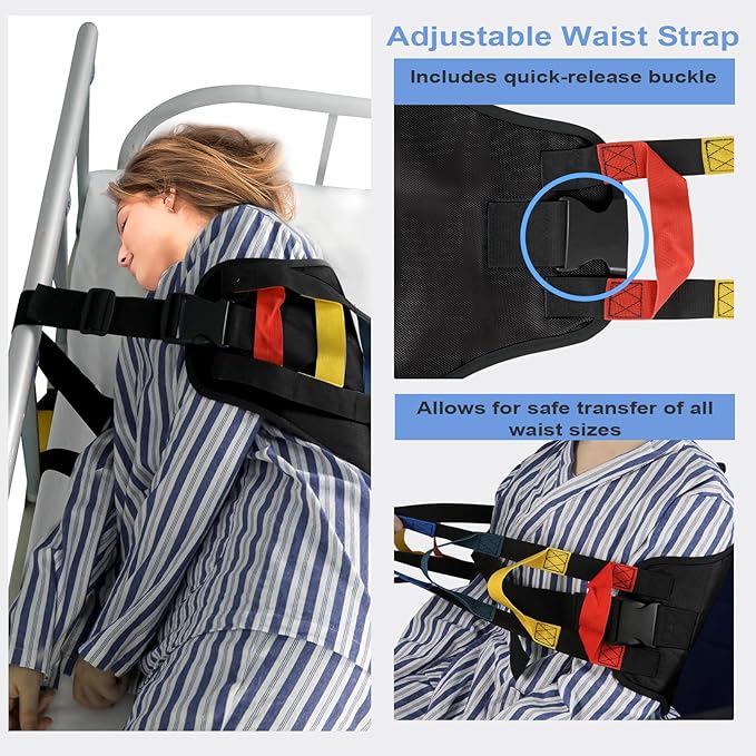 Transfer Sling, Transfer Belt Gait Belts for Seniors, Heavy Duty Patient Lift Belt with Straps, Mobility Standing and Lifting Belt for Elderly, Disabled, Injured-Safely Move from Bed and Wheelchair