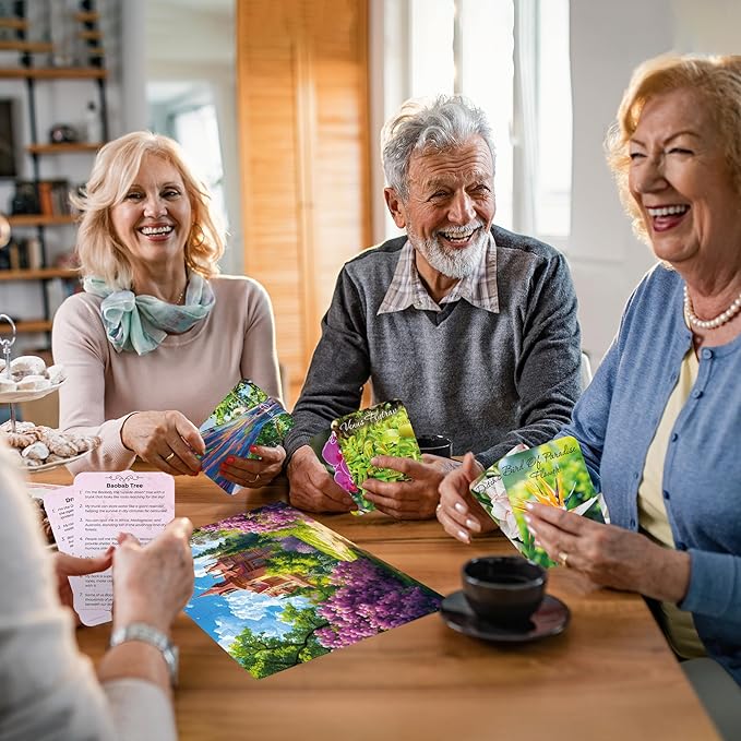 QUOKKA 100 Pieces Dementia Puzzles for Elderly - 3SET Large Piece Puzzles for Seniors - 9 Memory Flashcards with Facts I 25 Discussion Prompts per Puzzle - Alzheimer's Activities Products for Elderly