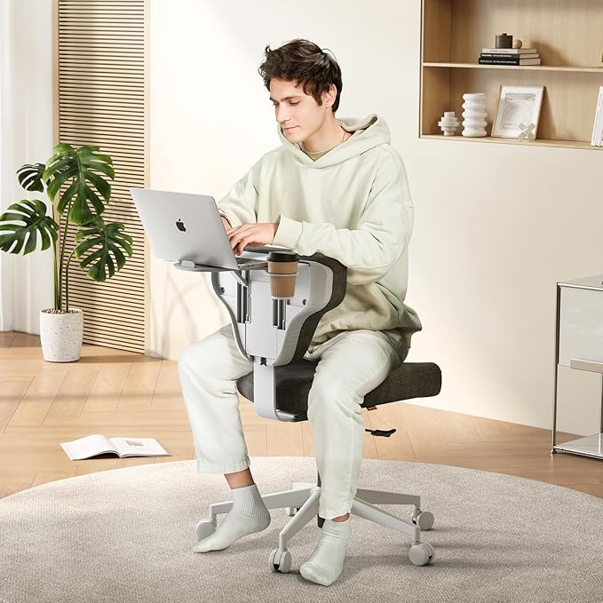 Newtral Freedom-X Criss Cross Chair with Wheels- Multi-Position Cross Legged Office Chair, Laptop Tray Equipped with Anti-Slip Bar, Table Weight Limit 66 LBS
