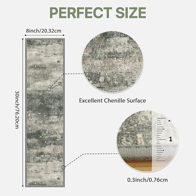 sarben 8"x30" Non Slip Stair Treads for Wooden Steps 15Pk,Muted Green Beige | Peel and Stick Carpet Stair Runner with TPE Adhesive Backing, Carpet for Added Safety, Pet and Senior Friendly
