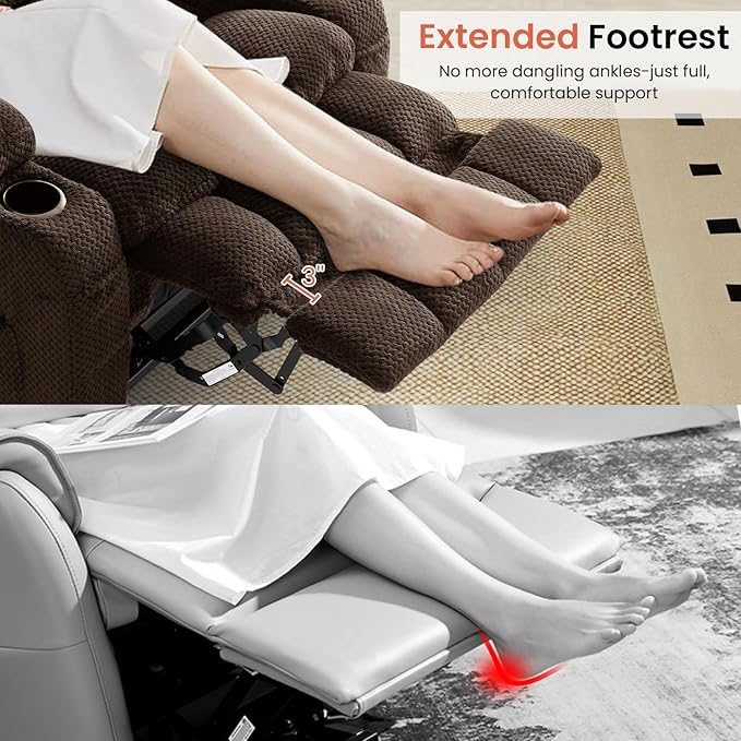 Dual Motor Power Lift Recliner Chair for Elderly, Infinite Position Lift Chair for Elderly W/Massage & Heat, Lay Flat Lift Recliner With Cup Holders, One-Touch Reset, Lumbar Pillow, Fabric (Brown)