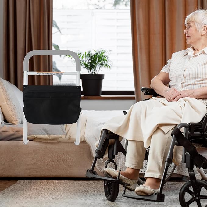 Panta Bed Assist Rail for Elderly Adults, ASTM Approved Adjustable Bed Assist Bar with Fixing Strap and Storage Bag, Foam Padded Handle, Portable Bed Cane, Fits Twin Full Queen King, Grey