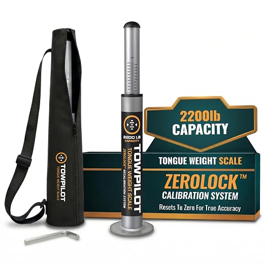 TowPilot Trailer Tongue Weight Scale - 2200 lb Capacity, Trailer Tongue Scale for Travel Trailers, RVs & Campers, ZEROLOCK Precision Calibration System for Boat & Cargo Trailers - Silver