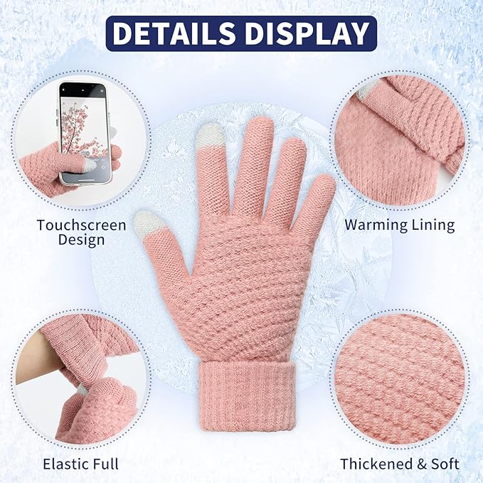 Omisy 4 Pairs Women Winter Gloves Touchscreen Cold Weather Mitten, Christmas Gifts for Adult Stockings Stuffers Mom Wife