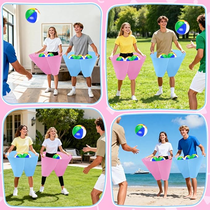 Granny Pants Outdoor Game, 2PCS Granny Pants Game with 8 Bouncy Balls and 1 Air Pump (Random Colors) Granny Pants Yard Game Baby Shower Funny Party Game for Adults & Family, Giant Pants Catch