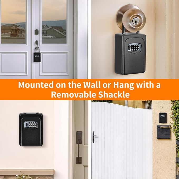 Portable Key Lock Box for House Key, Weatherproof Resettable Code House Key Safe Security Lock(4 Pack, Black)