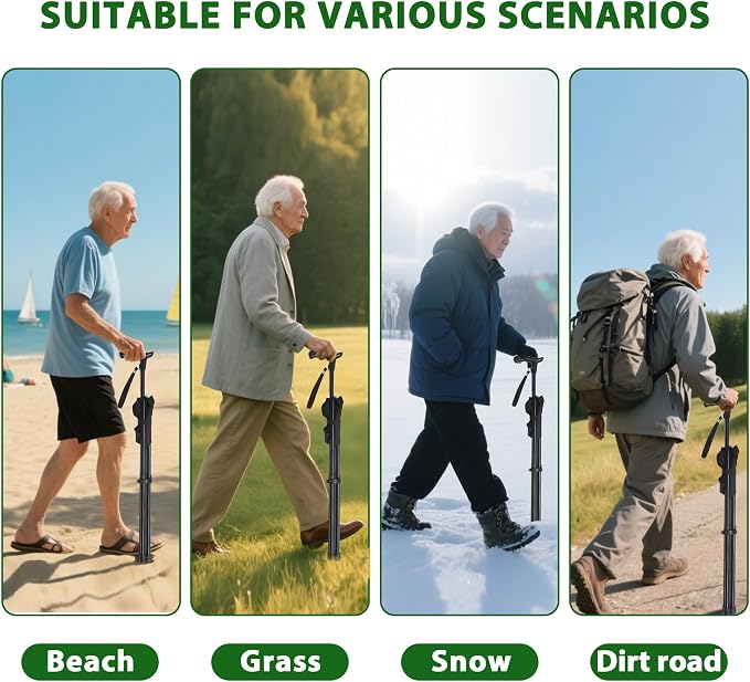 FATTCHIAR Cane with Seat Folding Lightweight, Adjustable Height 34.2"-39.7" Walking Stick with Seats, Cane Chair Capacity 220lbs, Portable Stool for Adults Seniors-Black